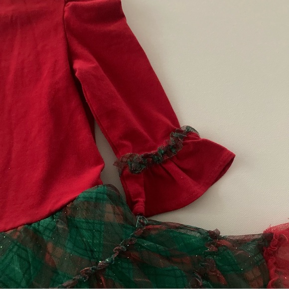 Holiday Christmas 2T Toddler Girl Santa Red Green Sparkle Tulle Dress - Picture 3 of 11